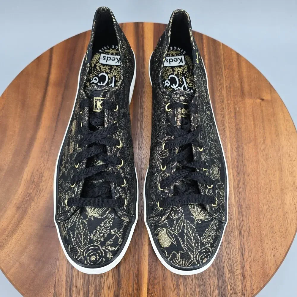 Keds Shoes Womens 9 Black Gold Floral Platform Lace Up Rifle Paper Co Sneakers - Picture 5 of 8